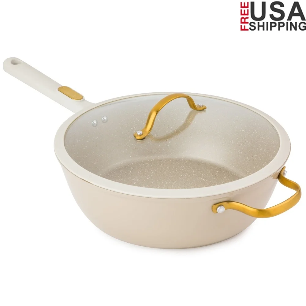 

5QT антипригарная сковорода для соте, прочная алюминиевая сковорода для приготовления пищи, индукционная совместима, равномерный распределение тепла, необходимый кухонный инструмент