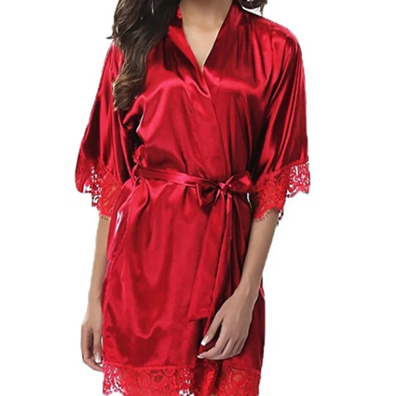 2024 New Women Ladies Sleepwear Lace Half Sleeve Nightgowns Imitation Ice Silk Sleepwear Women Night Dresses With Belt