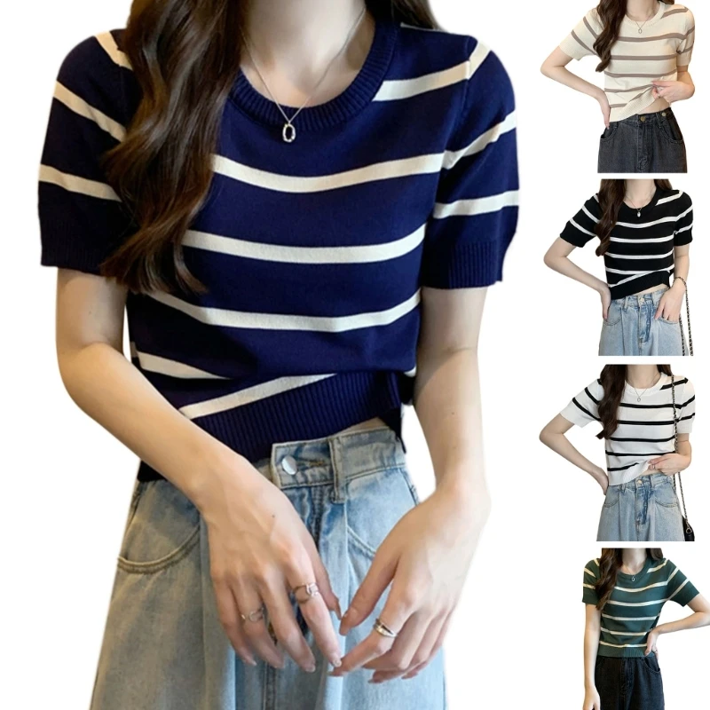 

Women Girl Basic Leisure Top Short Sleeve O-Neck Clothes for Office Daily Work Dropship