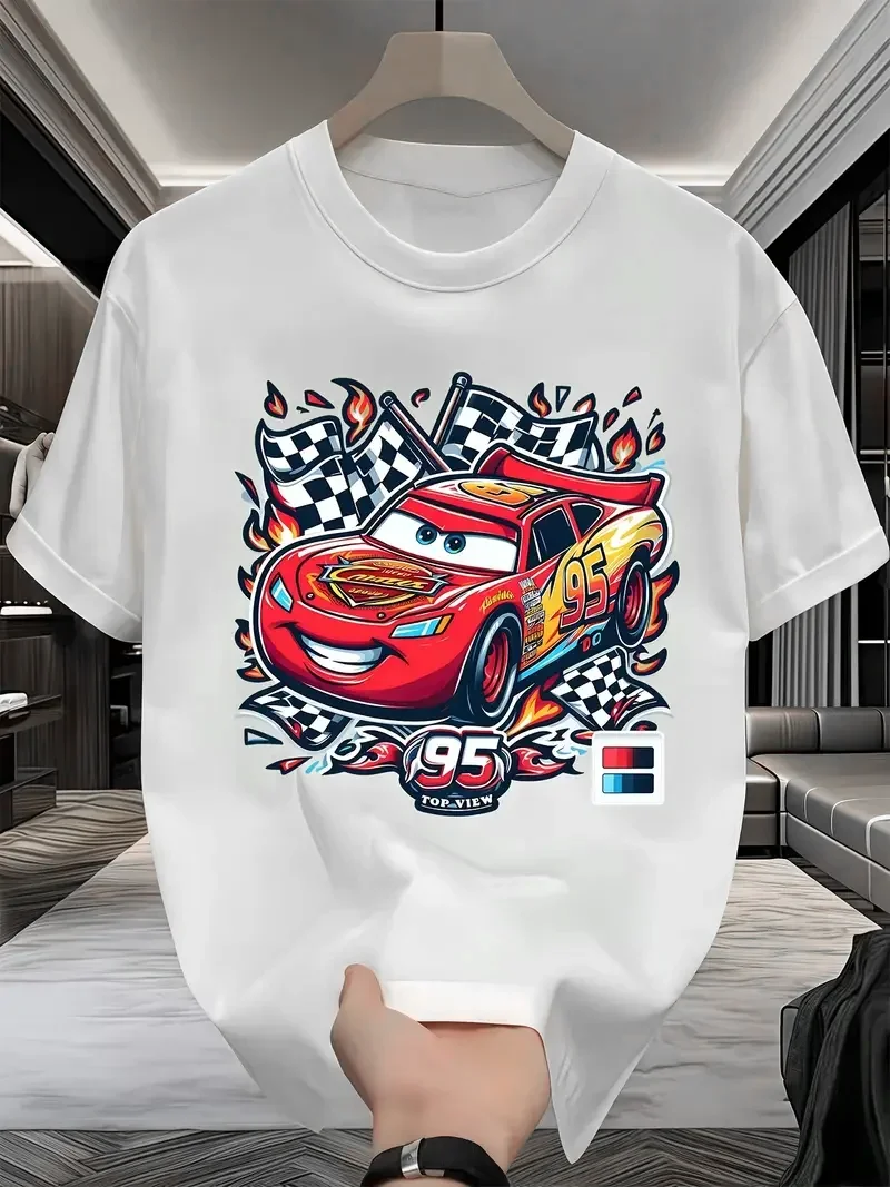 

Футболка Disney Lightning McQueen с автомобилями, мужская и женская летняя хлопковая футболка, уличная одежда, повседневная модная свободная футболка большого размера для пар, унисекс