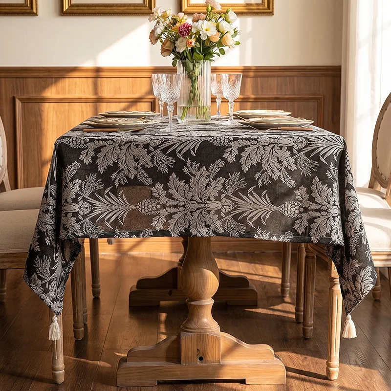 American Retro-Style Jacquard Tablecloth Rectangular Restaurant Decorative Fabric Dust-Proof Woven Fabric Table Decoration Cover