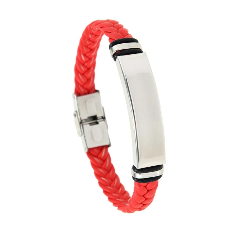 Classical Textured Leather Bracelet Profile 21cm Length Fits Most Wrist