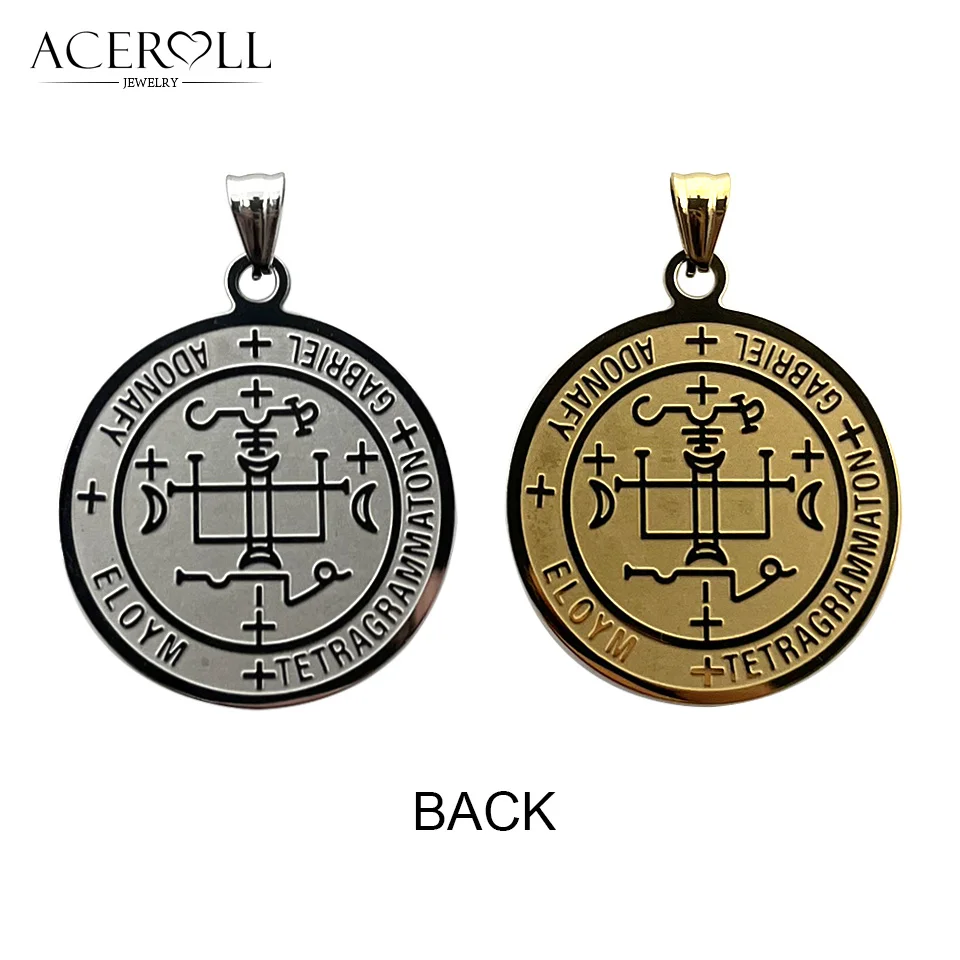 ACEROLL Stainless Steel Pendant With Sigil of Saint Archangel Gabriel Medal