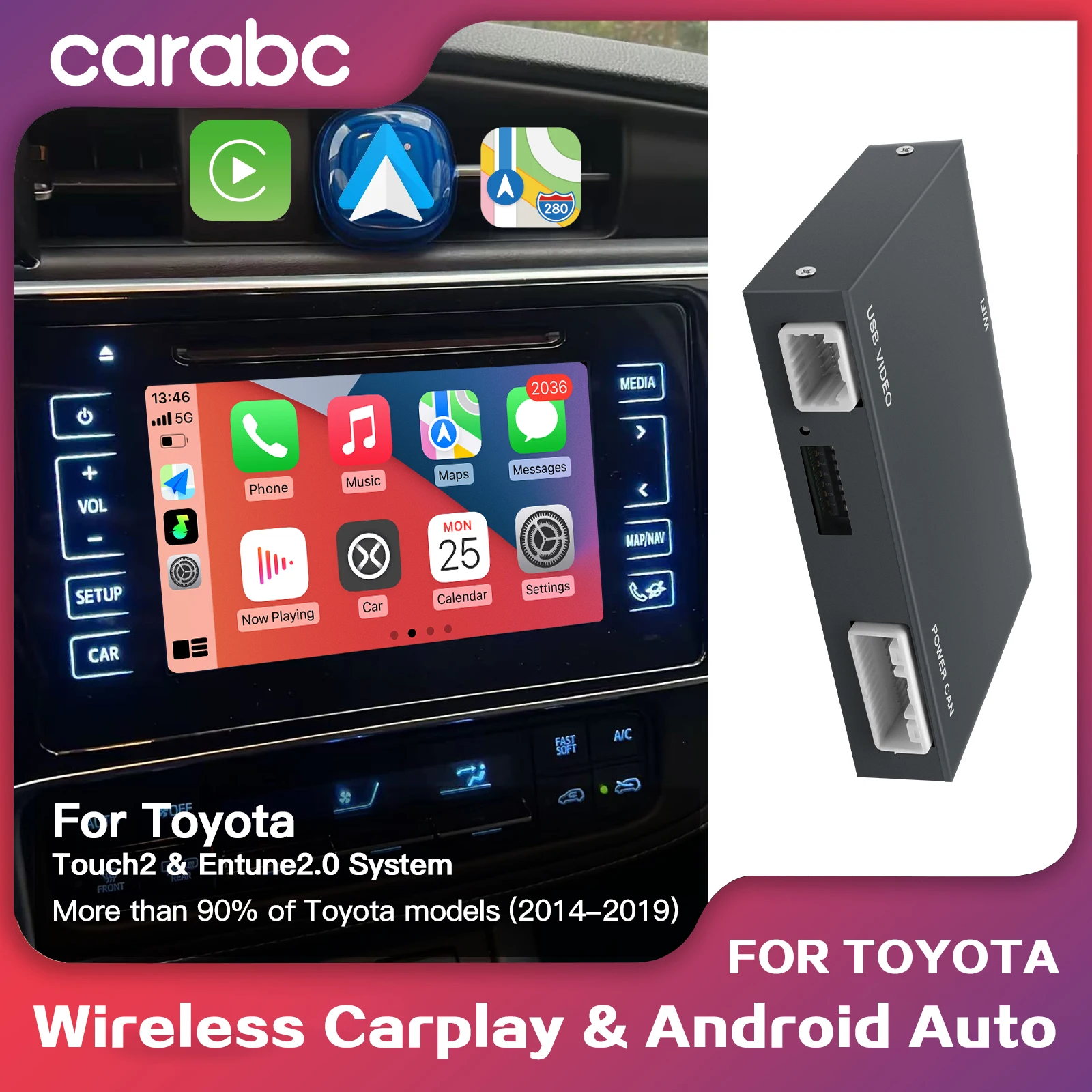 CARABC Wireless Carplay Android Auto For TOYOTA Entune 2.0 Touch 2 RAV4 Highlander Tundra Sienna Prius Yaris Camry CHR Module