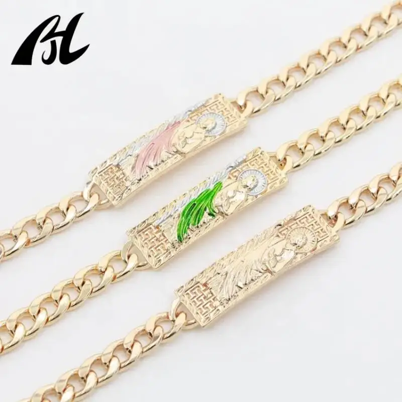 14kGold Oro Laminado Green San Judas Tadeo Bracelet Men Women Punk Unique Bracelet religious Platinum Bracelet Religious Jewelry