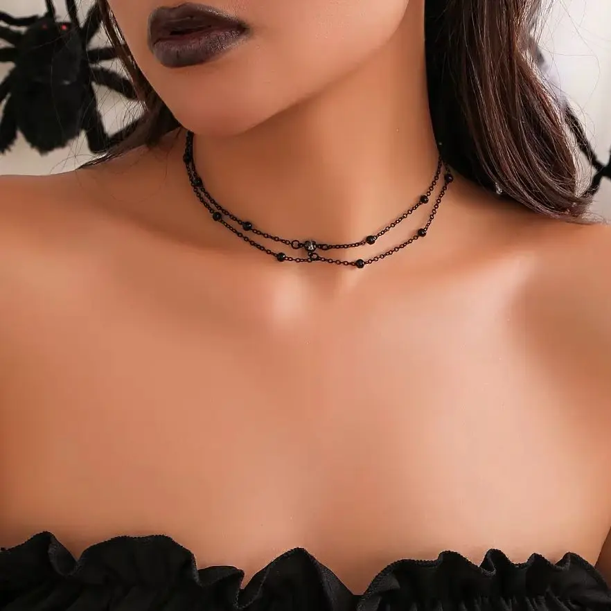Punk Layered Black Beads Chain Short Choker Necklace for Women Trendy Simple Chains on the Neck 2023 Fashion Jewelry Accessories
