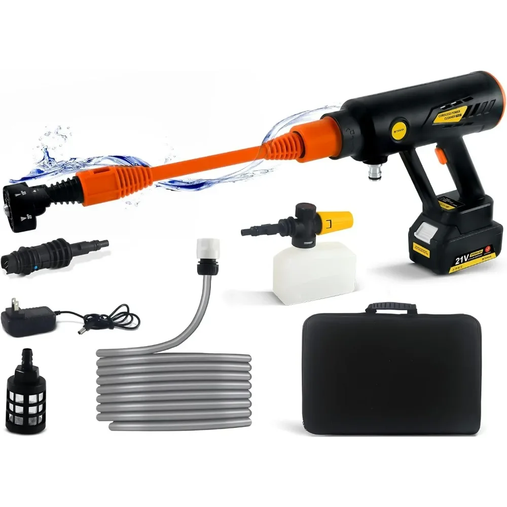 

Cordless Pressure Washer Gun, Electric Washer Kit, Portable Power Cleaner with 6-in-1 and 0-180°Adjustable Nozzle