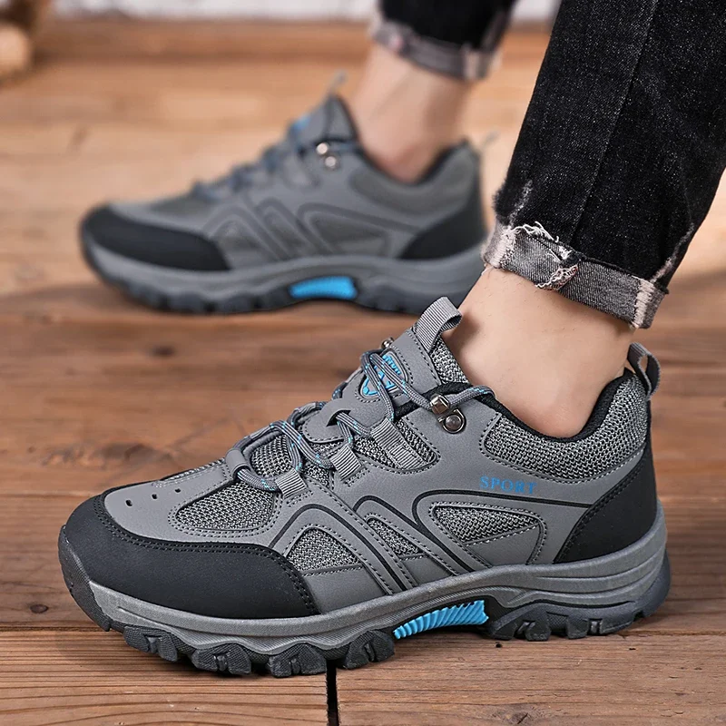 2024 New Men Leather Waterproof Mountaineering Camping Hiking Shoes Thick Sole Comfortable Running Shoes for Men Casual Sneakers