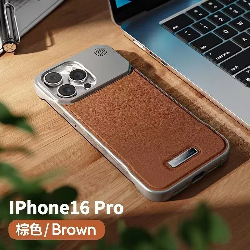 

Metal Solid Color Plain Leather Phone Anti Drop Protective Case Suitable for IPhone 15, 16, 17 Full Series