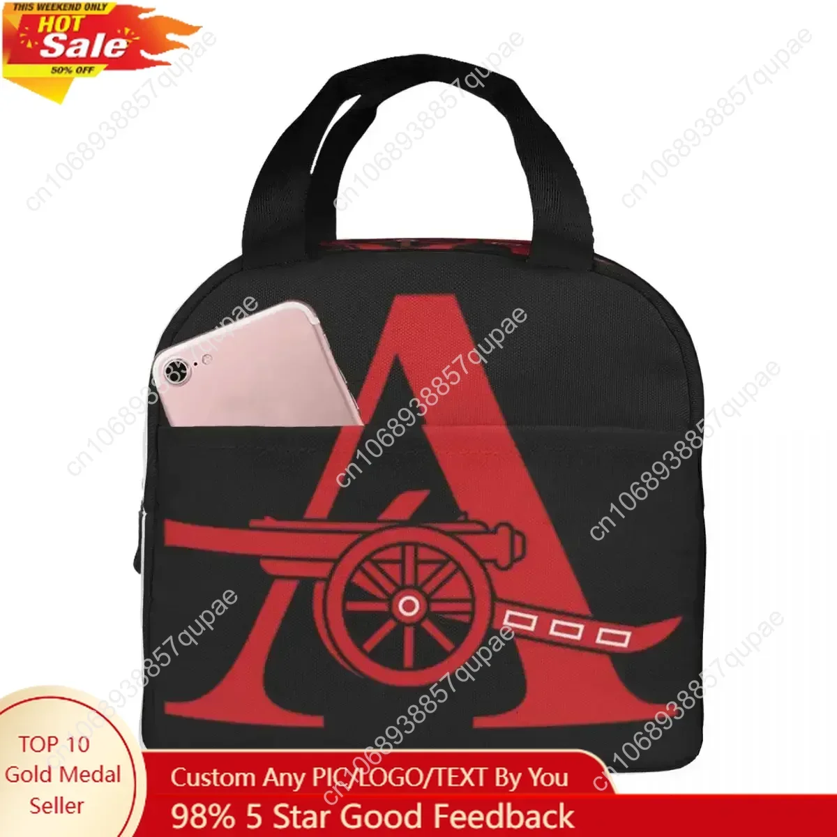 

Arsenal A and Cannon Insulated Lunch Bags Waterproof Picnic Bags Thermal Cooler Lunch Box Lunch Tote for Woman Work Kids School