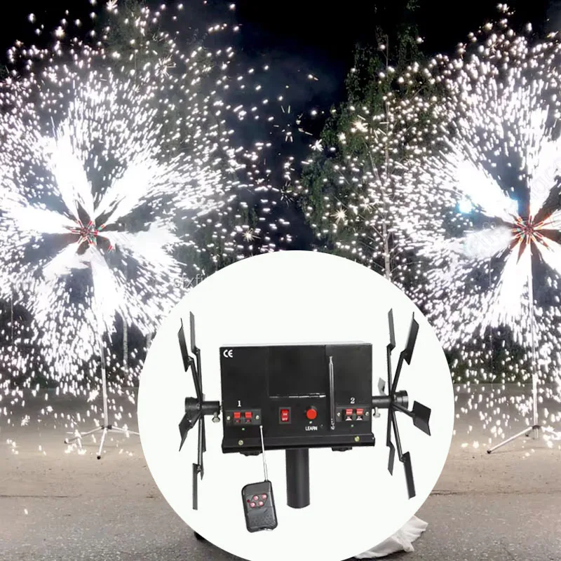 Professional Cold Pyro Firework Rotating Fountain Double Wheels DMX Rotation Machine for Stage Effects Wedding Party Show