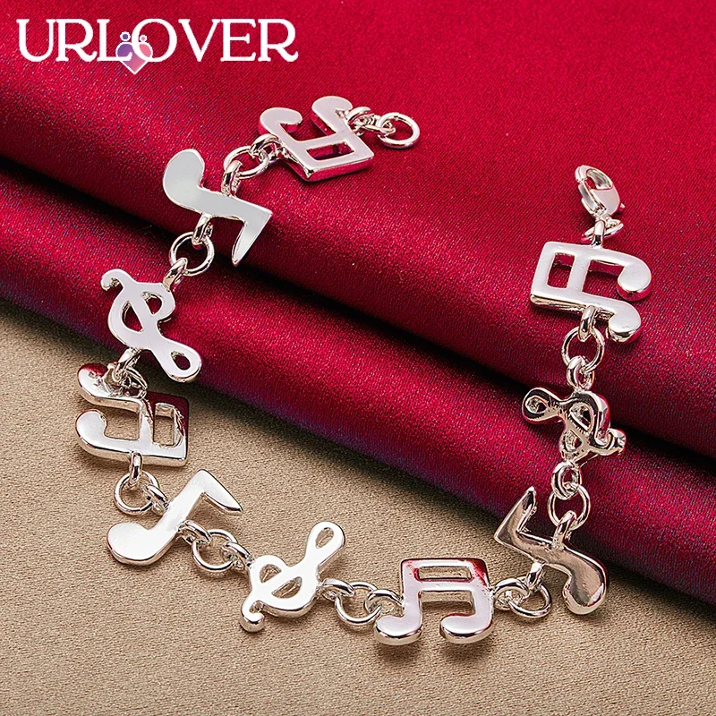 URLOVER 925 Sterling Silver Musical Note Bracelets For Woman Wedding Engagement Fashion Jewelry Lady Banquet Party Birthday Gift