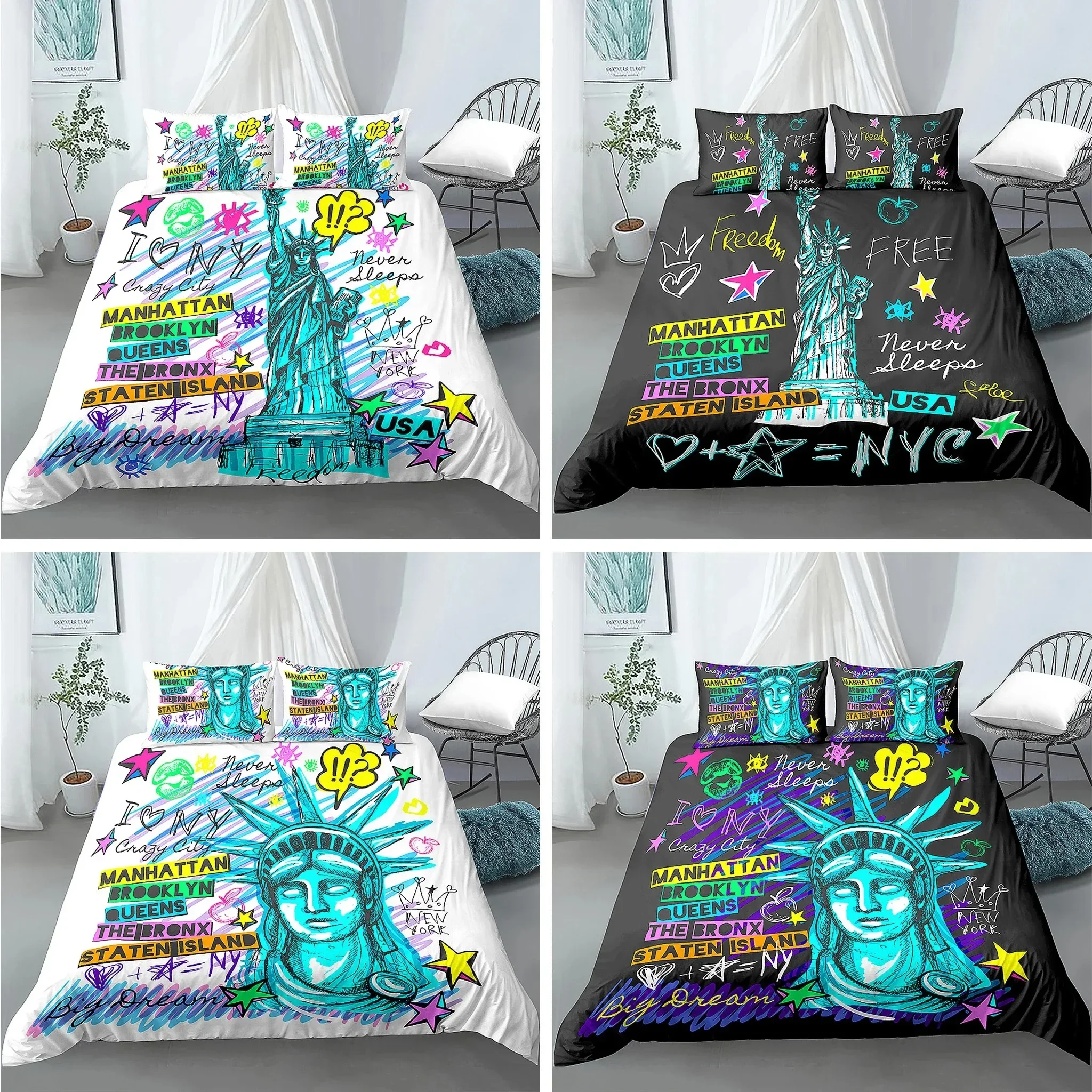 

New York Statue of Liberty Printed Duvet Cover With Pillowcase 3D Bedding Set Comforter Cover Duvet Cover Set