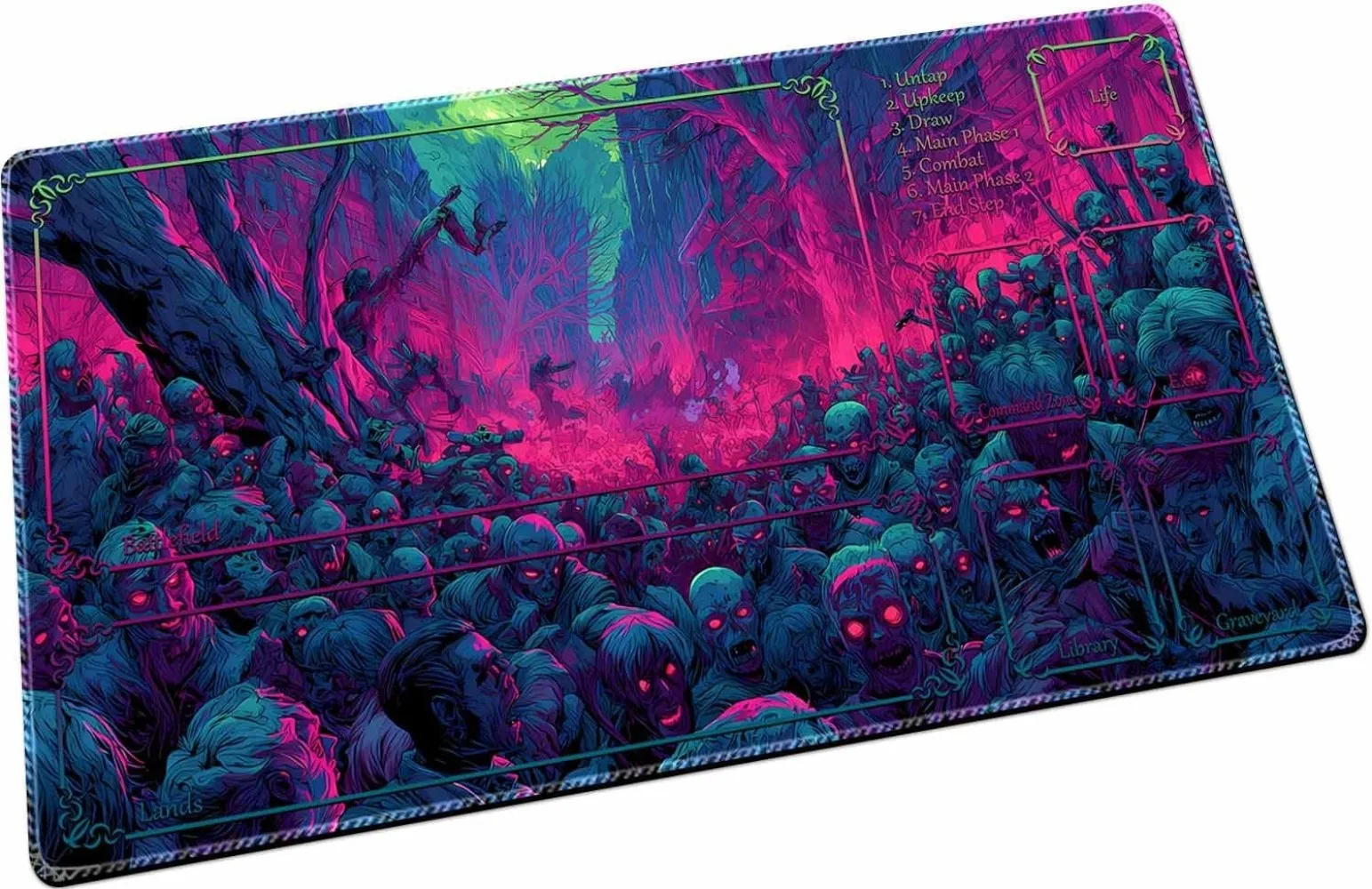 Neon Undead Zombie Forest Playmat Anti-slip Rubber Desk Mat Trading Card Game Battle Mat for YuGiOh Lorcana Gaming Mouse Pad