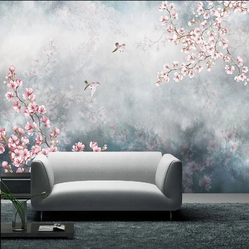 Custom Vintage Peach Blossom Landscape Oil Painting Wallpaper mural Living room TV background wall bedroom restaurant 3d Hotel
