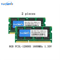 Tecmiyo Laptop RAM 16GB ( 2X 8GB ) DDR3L 1600MHz PC3L-12800S 1.35V 2RX8 CL11 SODIMM 204pin Low Voltage Notebook Memory -Green