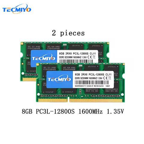 Original Tecmiyo Laptop RAM 2X 8GB DDR3L 1600MHz PC3L-12800S 1.35V 2RX8 CL11 SODIMM 204pin Notebook Memory -Green