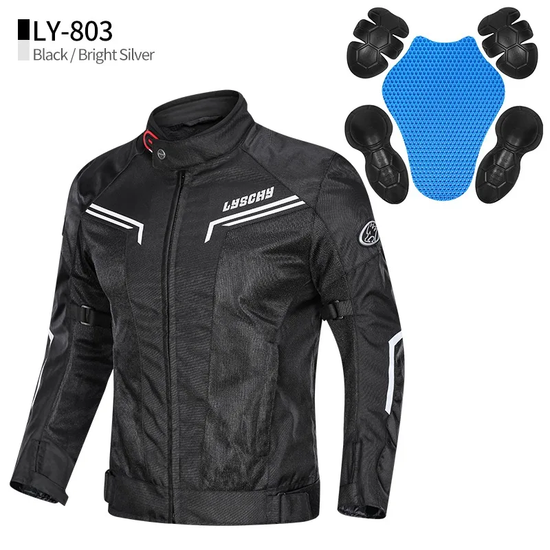 LYSCHY Men's Motorcycle Jacket Summer Mesh Breathable Clothing Moto Motobike Motocross Reflective Racing Jacket