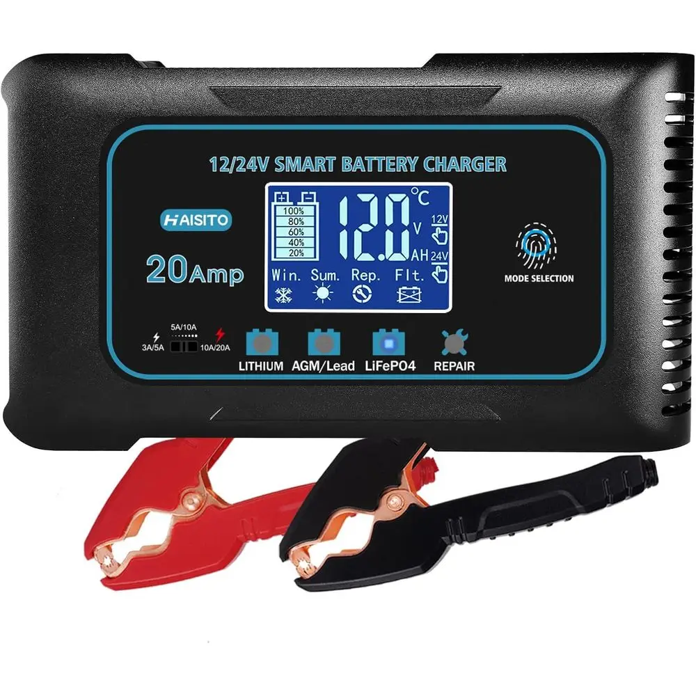 

Зарядное устройство 0-20A, 12 В/24 В, литиевое LiFePO4, свинцово-кислотное, полностью автоматическое устройство для обслуживания аккумуляторов, автомобильное зарядное устройство Automoti
