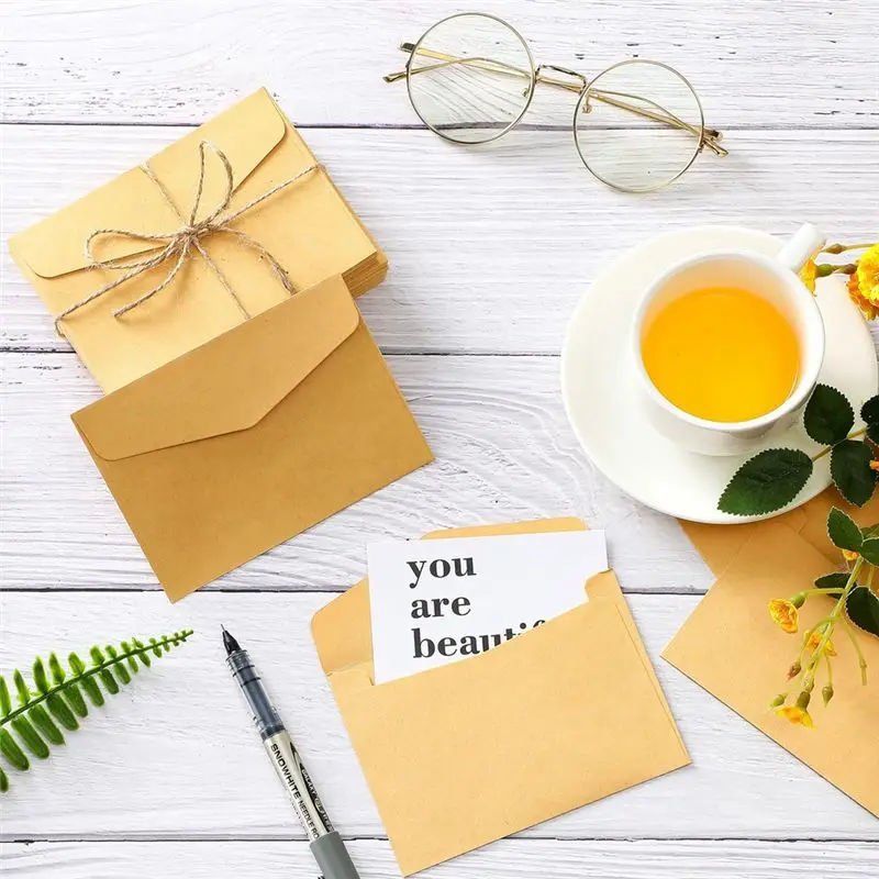 A20I 100PCS Classical Kraft Blank Mini Paper Envelopes Wedding Invitation Envelope Gift Envelope