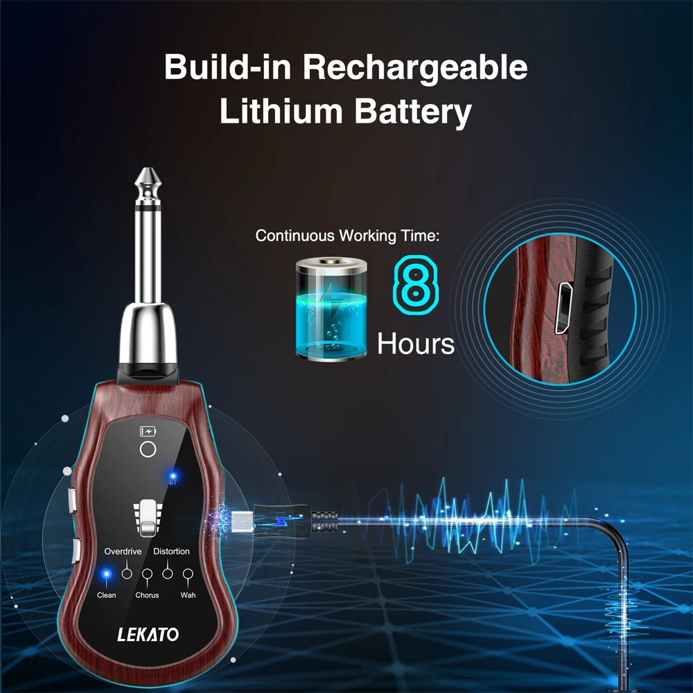 Lekato Mini Guitar Amplifier B6 Bluetooth Rechargeable Electric Guitar Earphone with 5 Effects Chorus Overdrive Distortion Wah