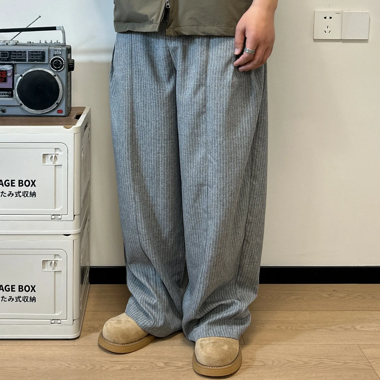 

American Style Fit Striped Suit Pants for Men Loose and High-class Casual Trousers Straight Leg Long Pants for Commuting