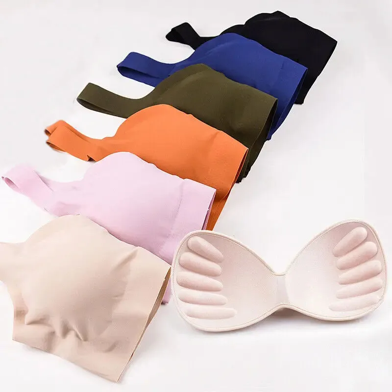 Detachable chest pad pull up bra underwear 2024 women\'s seamless ice silk bra without steel ring breathable push up yoga vest 1p