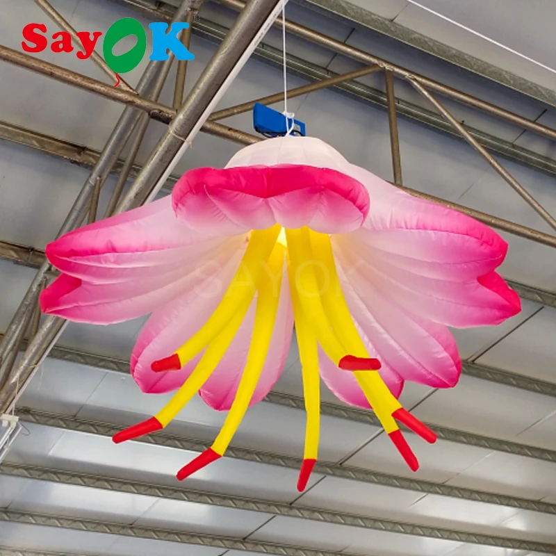 1m Dia Inflatable Led Hanging Inflatable Flower With 16 Colors Changing Light For Event Showing Stage Decoration