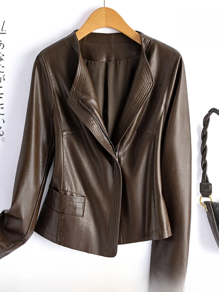 

Ladies' Slim Fit ort Leather Jaet eepskin Genuine Large Size Spring Autumn New Sle Small Size Ladies' Leather Coat