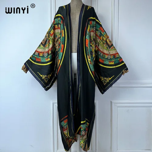WINYI 2025 여름 기모노 아프리카 원피스 비치 커버 업 가디건, 보호 맥시 코트, 아바야스 프린트 카프탄 드레스, 여성 비치웨어  Best5