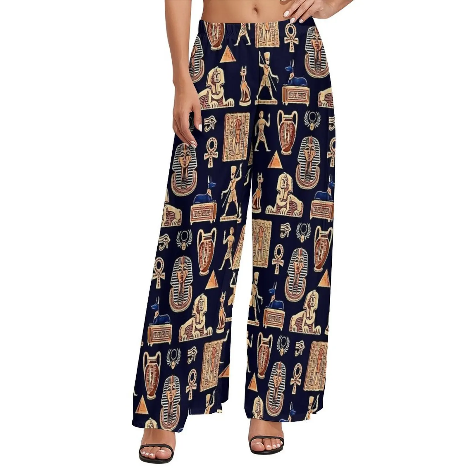 Ancient Egyptian Art Pants High Waisted  Casual Trousers Streetwear Design Wide Pants