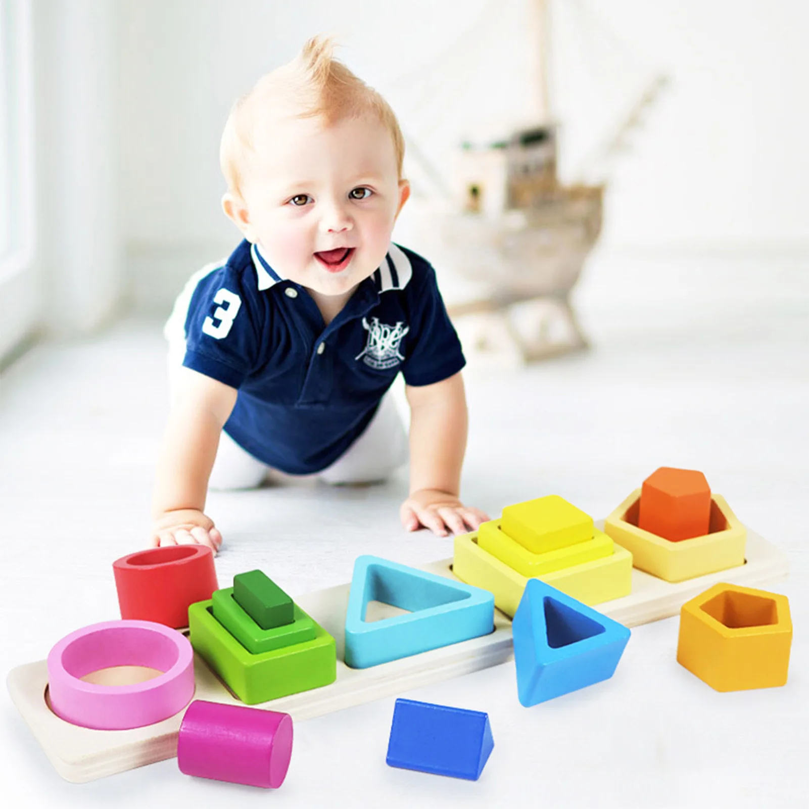 Colorful Wooden Sorting Stacking Toys Matching Toys Creative Intelligence Shape Sorter Stacker Toys for Children Early