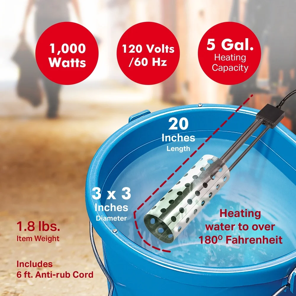 1000 واط سخان مياه ترموستاتي دلاء دلاء الفولاذ المقاوم للصدأ عنصر التدفئة الحماية من الحرارة الزائدة 6ft الحبل تصميم دائم