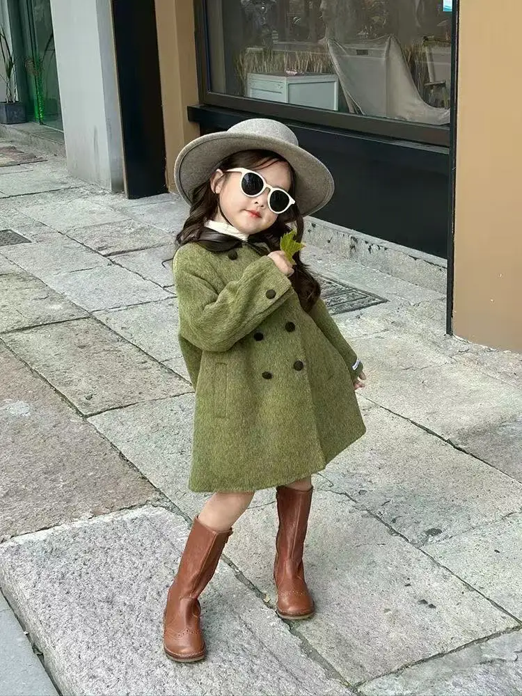 Spring and Autumn High end Girls' Fashion Cashmere Coat Children's Autumn Wool Korean Edition Woolen Coat