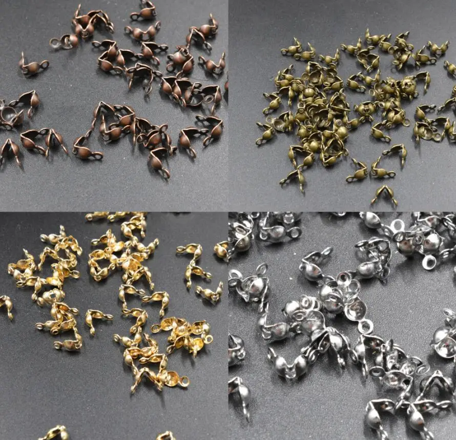 

7.5*4MM Gold/Silver Color Ball Chain Connector Clasps Calottes End Crimps Beads for DIY Jewelry Findings