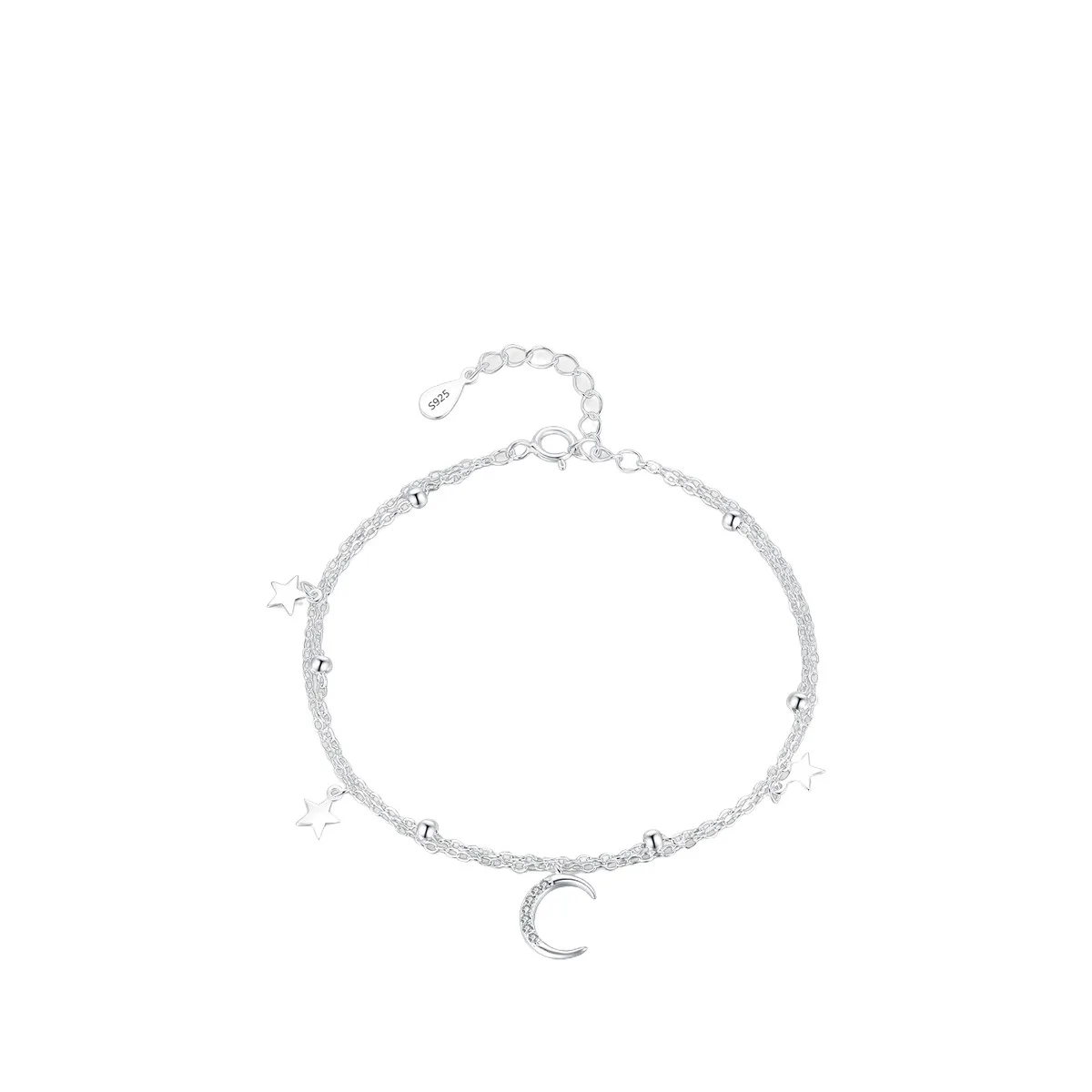 

Dawn's Jewel S925 Sterling Silver Star Moon Double Layer Twin Small Beaded Bracelet
