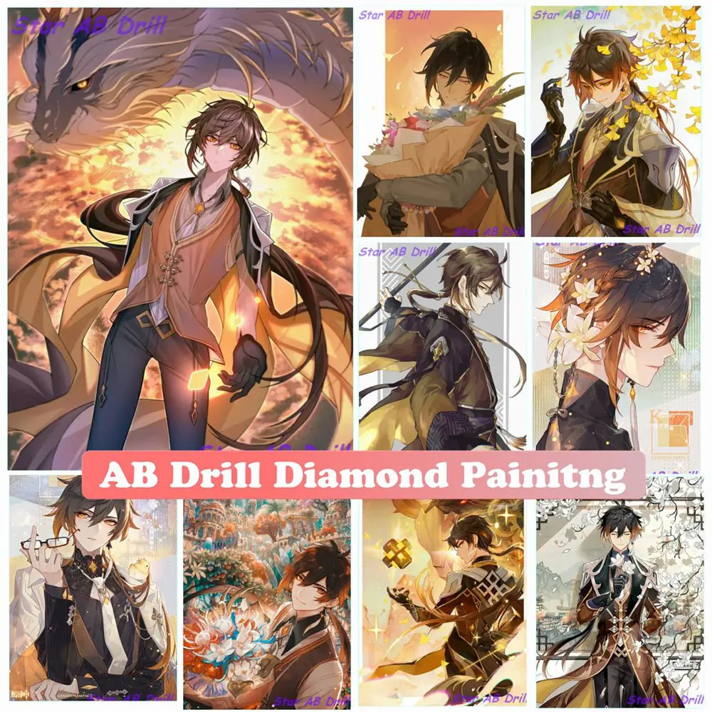 

AB Cartoon 5D Diamond Painting Kits Kam Genshin Impact Game Anime Full Drill Embroidery Mosaic Art Cross Stitch Home Decor Gifts