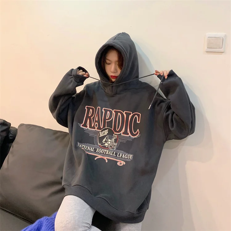 خريف جديد النسخة الكورية فضفاضة المطبوعة الصوف سميكة مقنعين سترة Y2k الملابس الشارع الشهير ملابس النساء أنيمي هوديي