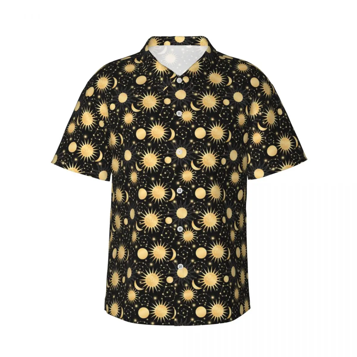 Hawaiian Shirt Beach Sun Moon Astrology Blouses Gold Star Celestial Elegant Casual Shirts Men Short Sleeves Y2K Funny Tops