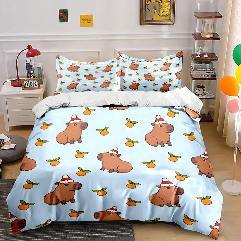 Capybara and Orange Pattern Print Soft Comfortable Duvet Cover Bedding Set Included 1*Duvet Cover  2*Pillowcases Luxury gifts