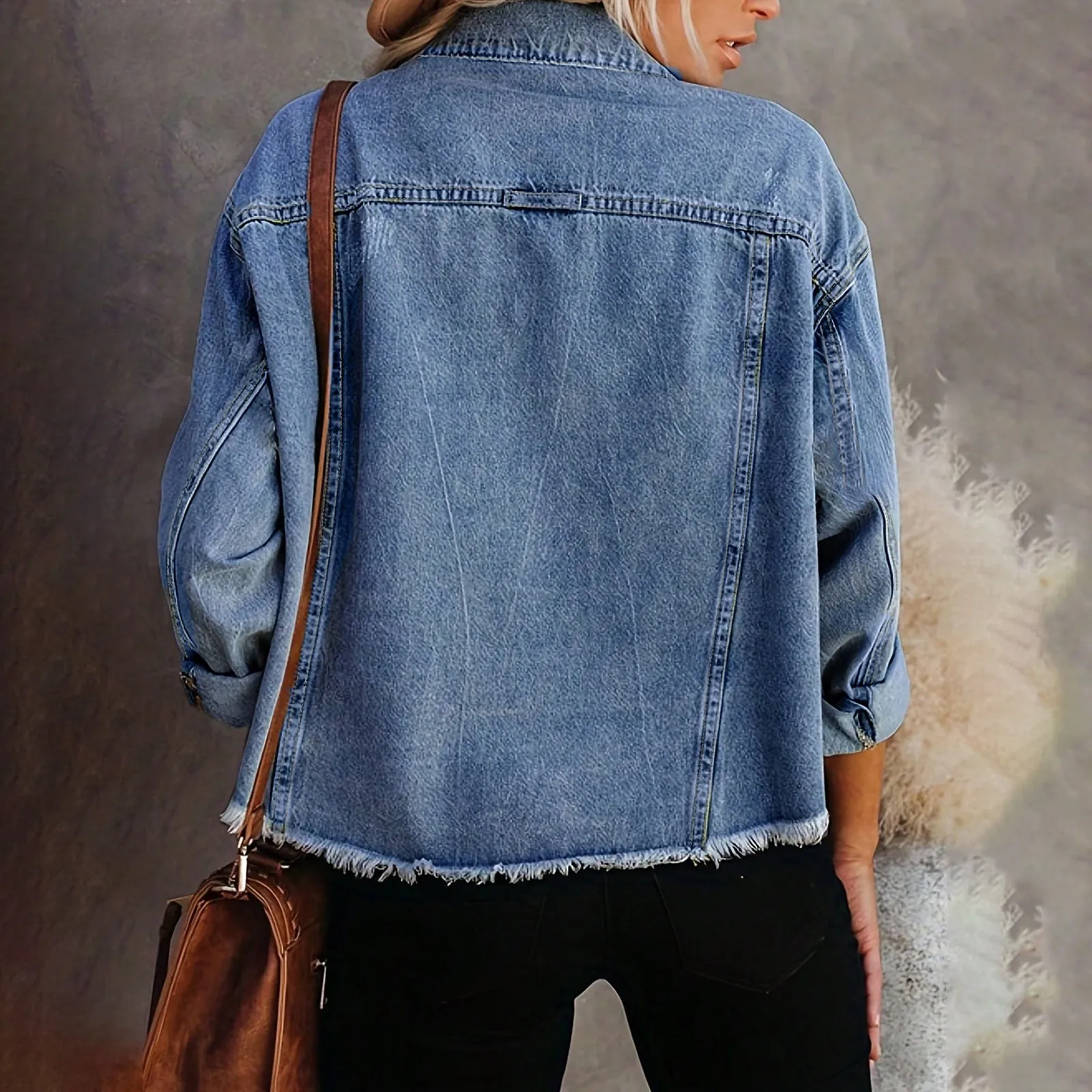 Płaszcz dżinsowy damski w trudnej sytuacji skręcić w dół kołnierz kardigan kurtki jednorzędowe podstawowe na co dzień kieszenie zapinane na guziki solidne