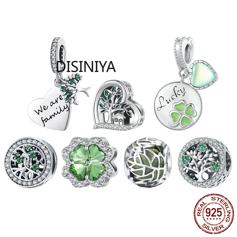 925 Sterling Silver Four-leaf Clover Beads Family Tree Pendant Charms for Women Bracelet and Necklace DIY Fine Jewelry