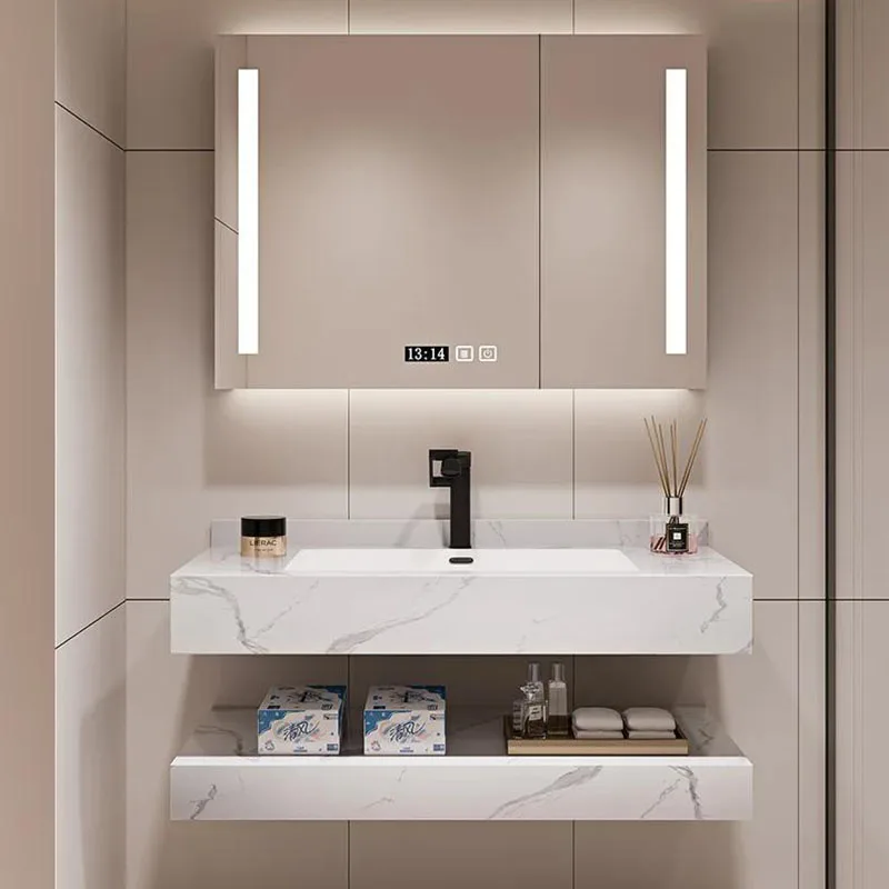 

Compact Nordic Bathroom Cabinets Rock Plate Integrated Basin Sink Combination Modern Simple Organizer Gabinete Unique Furniture