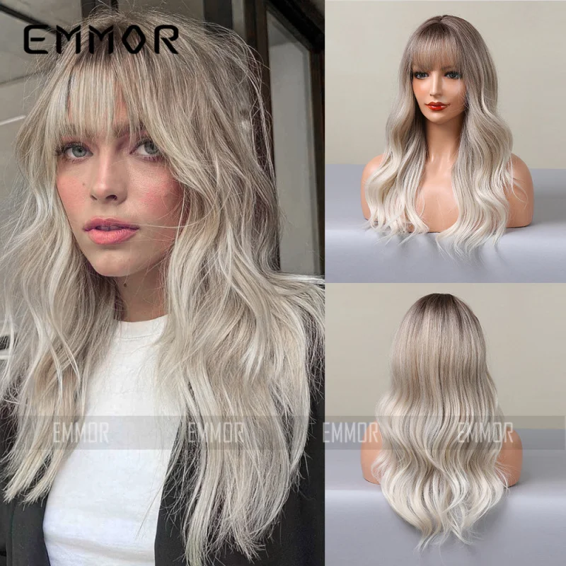 Exclusive for Whites: Air Bangs, Gradient Golden Big Wavy Long Curly Hair Wig