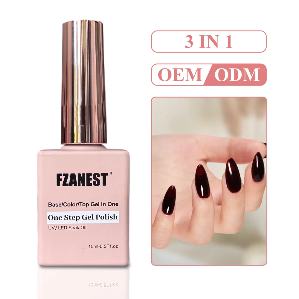 FZANEST One Step uv Gel Polish hema free 3 in 1 Gel Nail Polish uv Led Base Coat Top Coat Color Gel Polish in One Set