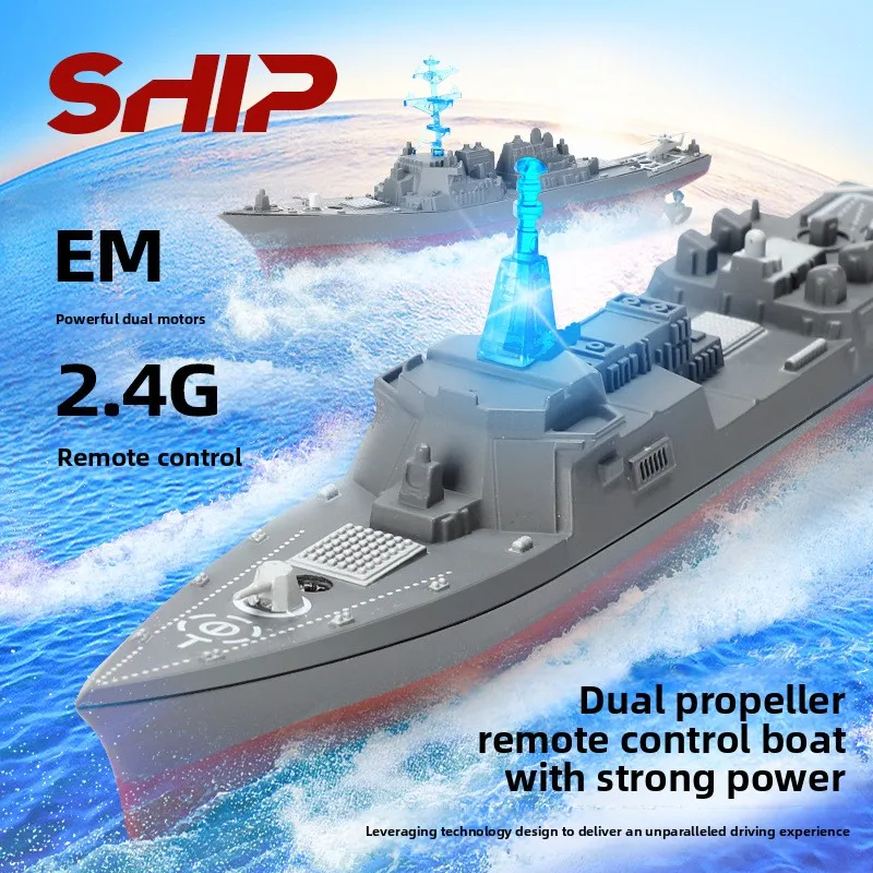 Mini barco de controle remoto para crianças, barco militar elétrico de água de verão, lancha motora 2.4g, brinquedo de barco de controle remoto de alta velocidade