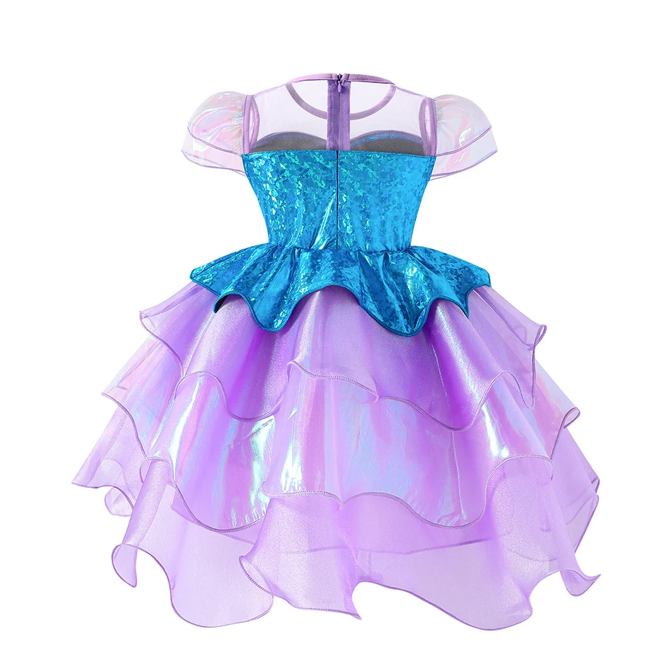 Ariel Princess Fancy Dress Girls Patchwork Color Irregular Skirt Gown Children Stage Performance Clothes Party Casual Clothes
