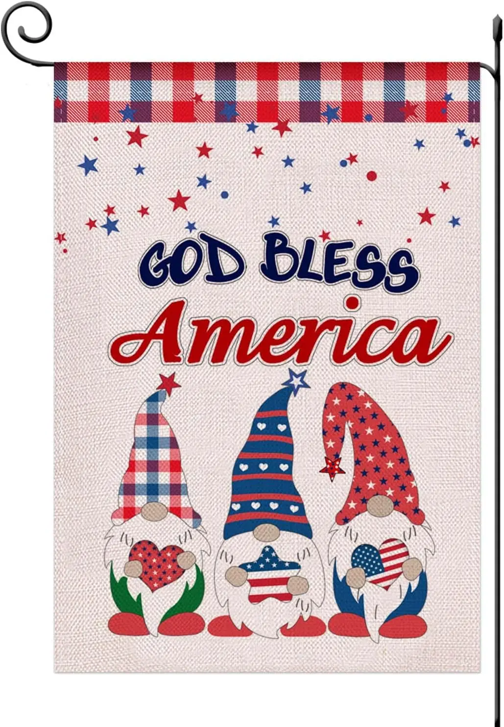 God Bless America Patriotic Garden Flag,4th of July Gnomes with US Star Garden Flag,Spring Summer Independence Day Double Sided