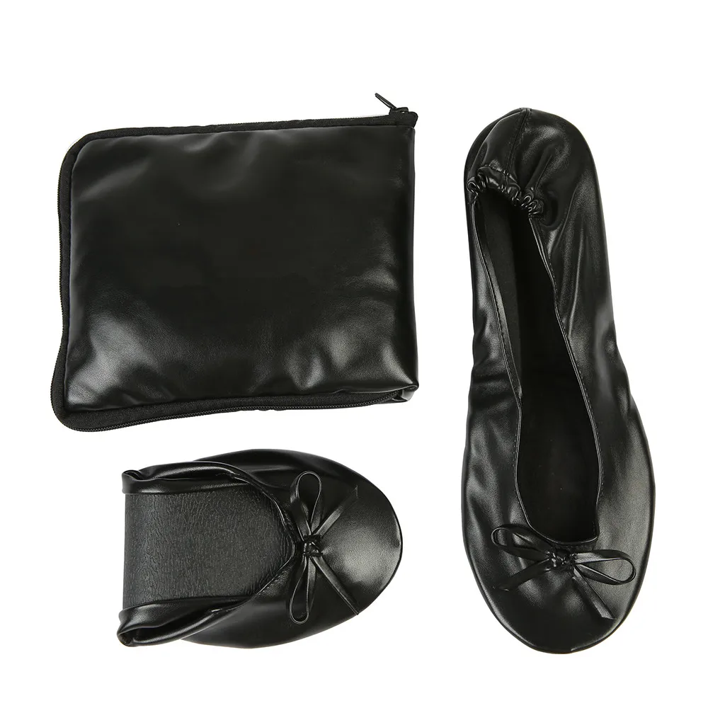 Aohaolee 5 Pairs Woman PU Ballerina Fitness Ballet Flats Foldable Shoes Portable Ballet Dancer Comfortable Ballroom Women Shoes