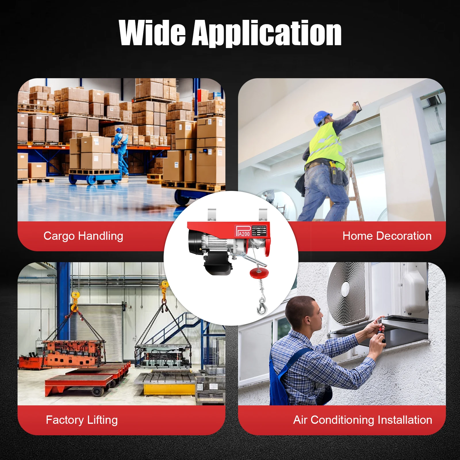 รอกไฟฟ้า 110V, วินช์ไฟฟ้า 440 ปอนด์, ลิฟท์ไฟฟ้า, พร้อมรีโมทคอนโทรล และสลิงเดี่ยว/คู่สำหรับยกของในโรงงาน